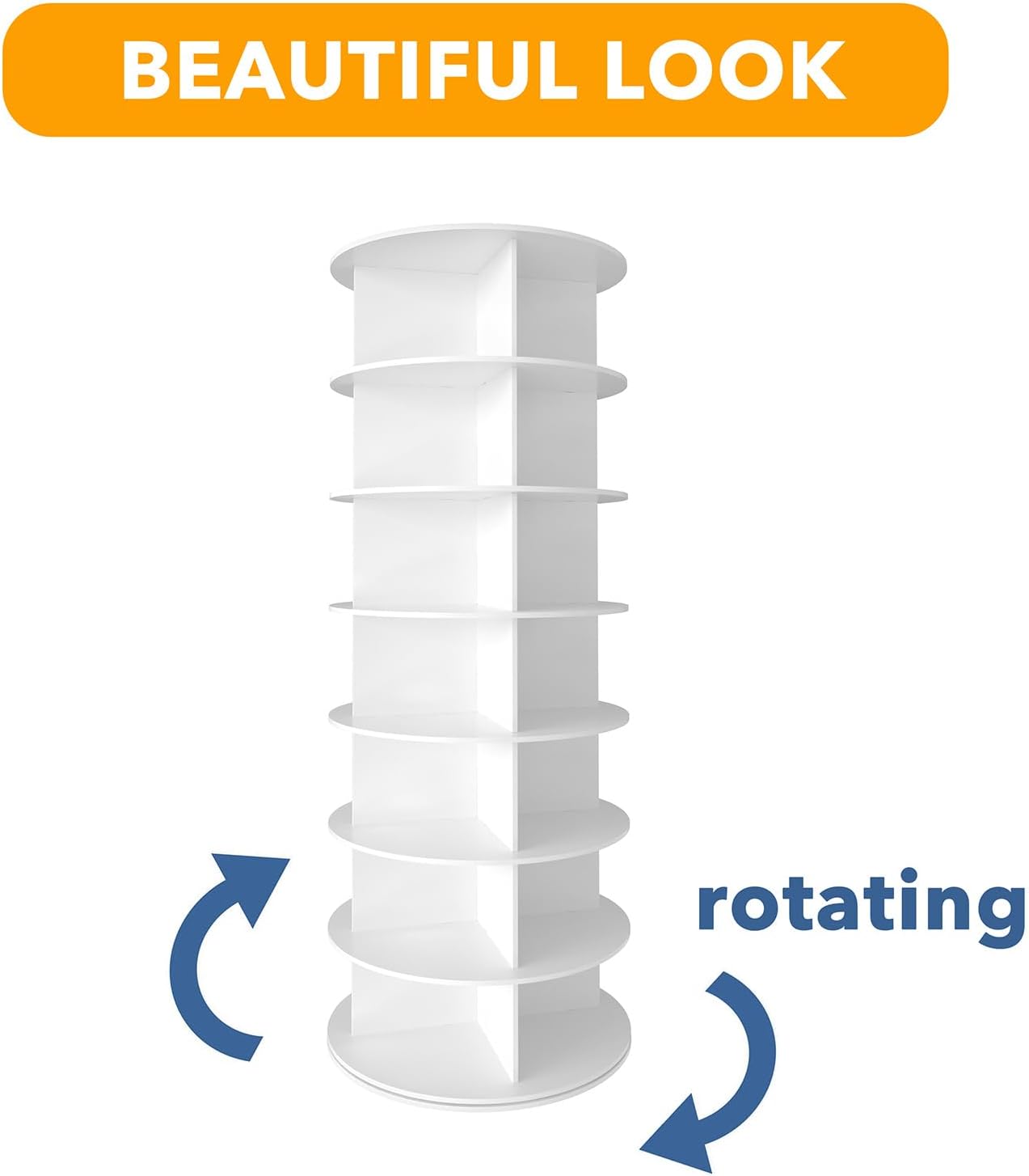 7-Level Rotating Shoe Rack Tower - Space-Saving Lazy Susan Display White