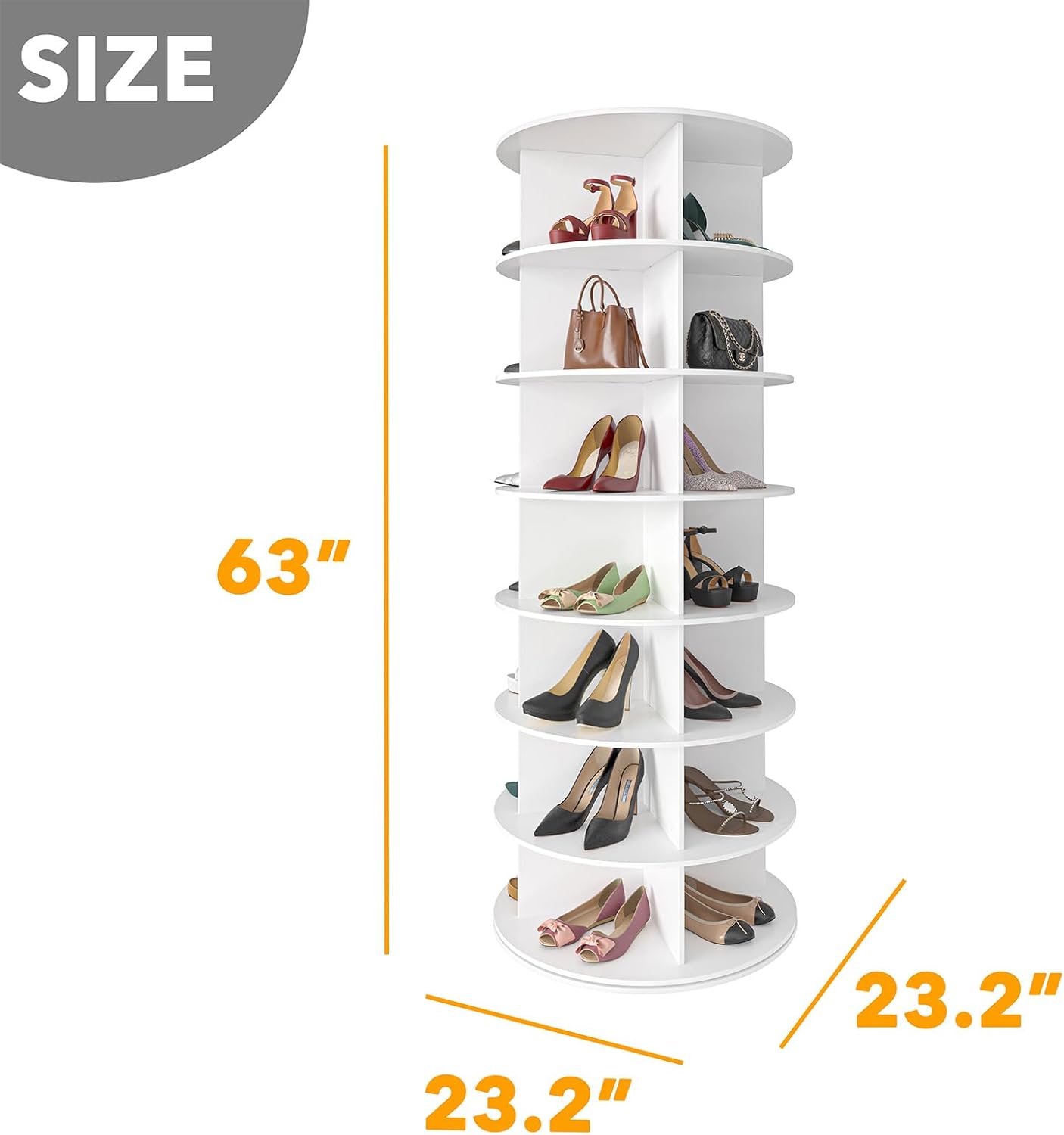 7-Level Rotating Shoe Rack Tower - Space-Saving Lazy Susan Display White