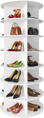 7-Level Rotating Shoe Rack Tower - Space-Saving Lazy Susan Display White