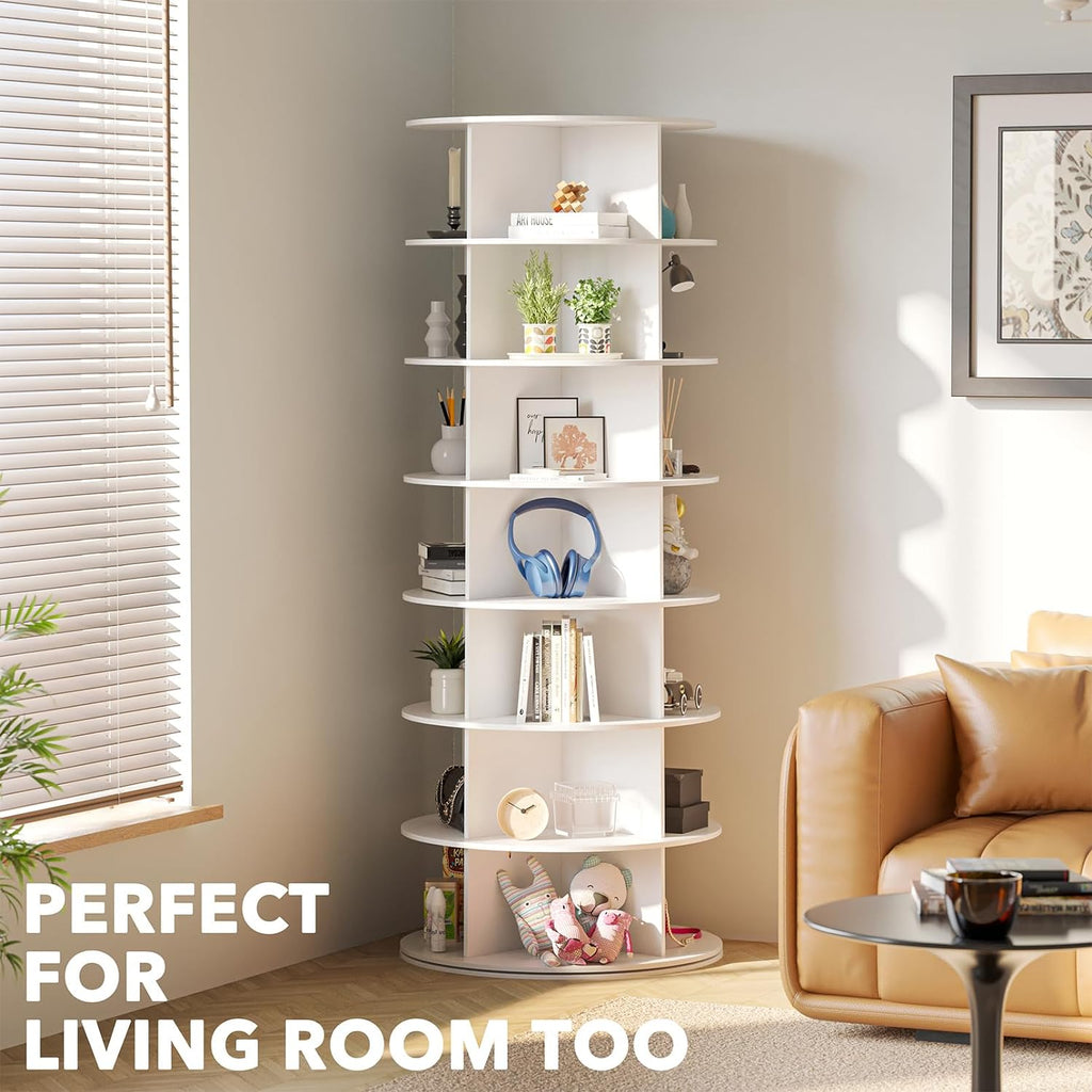 7-Level Rotating Shoe Rack Tower - Space-Saving Lazy Susan Display White